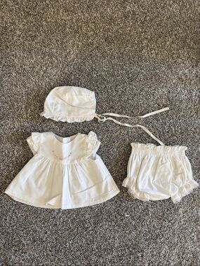 Luli & Me White Dress Set with Pink Embroidery